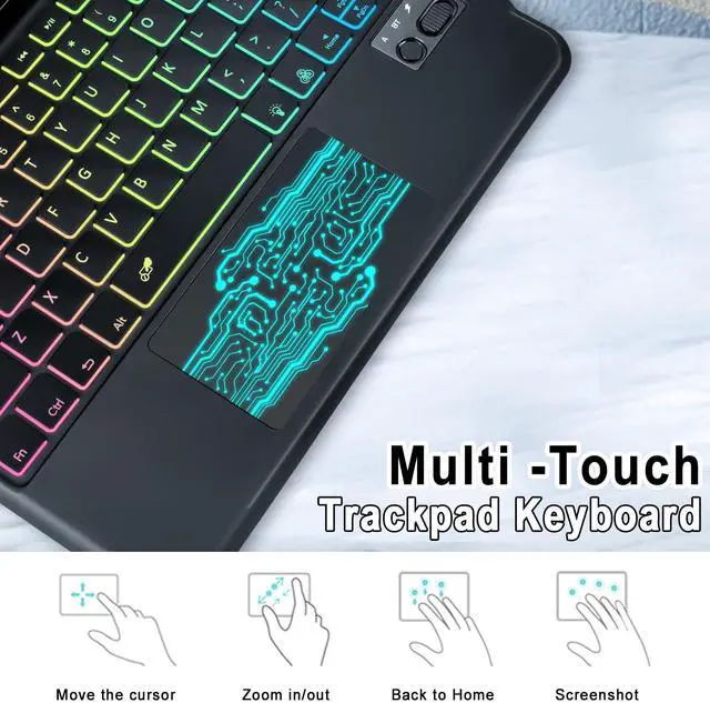Alt view image 4 of 5 - MePadKey Trackpad Keyboard Folio Case for Samsung Galaxy Tab S10 FE/S9 FE 5G 10.9 inch/S7/S8/S9 11.0",Slim Magnetic Case with Rainbow Backlit TouchPad Keyboard Type-C Charging fit S9 fe Tablet Black