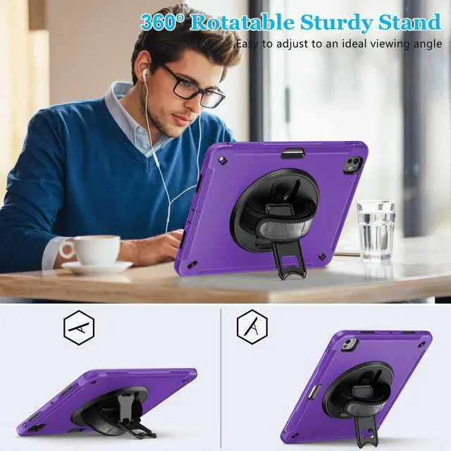 Alt view image 3 of 5 - Case for iPad Pro 13 Inch 7th Generation 2024: Military Grade Cover for iPad Pro 13" (M4) W/Screen Protector - Stand - Handle - Shoulder Strap - Pencil Holder- Purple