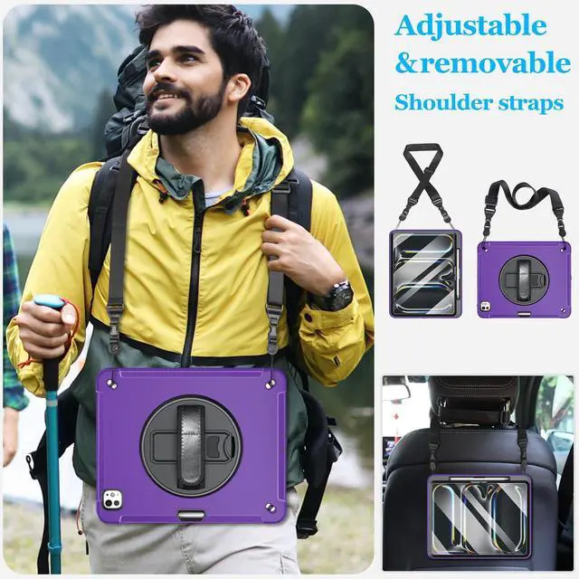 Alt view image 5 of 5 - Case for iPad Pro 13 Inch 7th Generation 2024: Military Grade Cover for iPad Pro 13" (M4) W/Screen Protector - Stand - Handle - Shoulder Strap - Pencil Holder- Purple