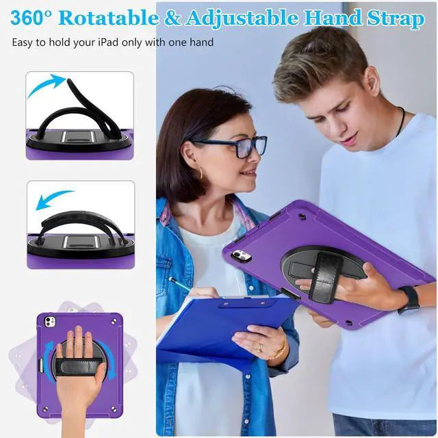 Alt view image 4 of 5 - Case for iPad Pro 13 Inch 7th Generation 2024: Military Grade Cover for iPad Pro 13" (M4) W/Screen Protector - Stand - Handle - Shoulder Strap - Pencil Holder- Purple