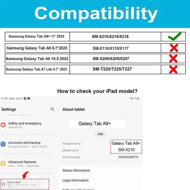 Alt view image 2 of 5 - Case for Galaxy Tab A9 Plus 5G 2023: Heavy Duty TPU Cover for Samsung Tablet A9+ 11 Inch with Screen Protector- Stand - Handle - Shoulder Strap -S-Pen Holder- Purple