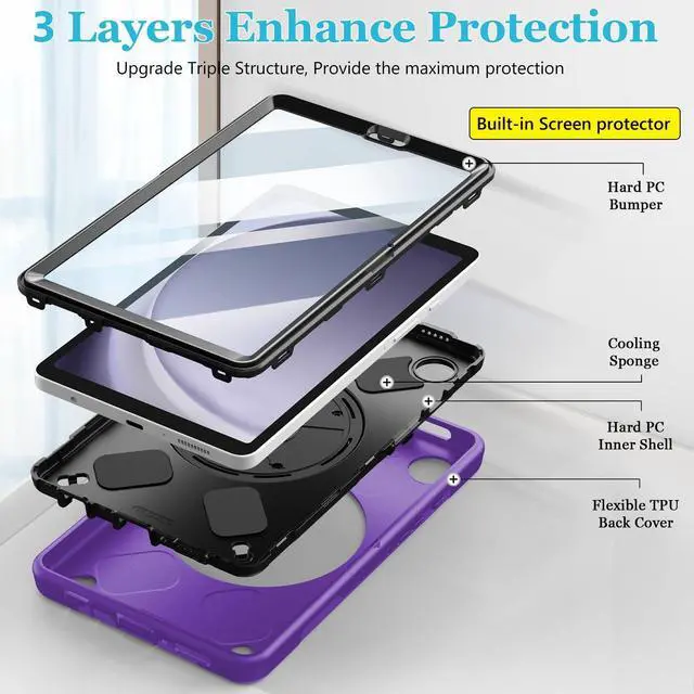 Alt view image 4 of 5 - Case for Galaxy Tab A9 Plus 5G 2023: Heavy Duty TPU Cover for Samsung Tablet A9+ 11 Inch with Screen Protector- Stand - Handle - Shoulder Strap -S-Pen Holder- Purple