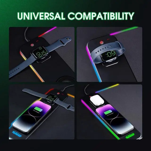 Alt view image 4 of 5 - MINLIU 3-in-1 Wireless Charging RGB Gaming Mouse Pad, 800x300mm, 10 LED Light Modes, Non-Slip Rubber Base, USB, Compatible with PC