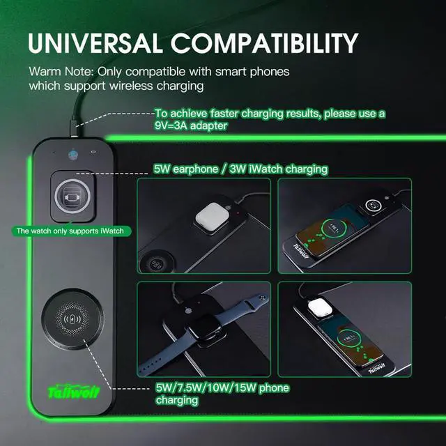 Alt view image 3 of 5 - MINLIU 3-in-1 Wireless Charging RGB Gaming Mouse Pad, 800x300mm, 10 LED Light Modes, Non-Slip Rubber Base, USB, Compatible with PC