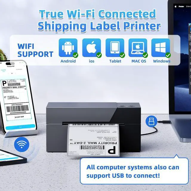 Alt view image 2 of 5 - WiFi Shipping Label Printer 4x6 - Wireless Thermal Shipping Label Printer for Packages, Small Business, Office, Home, Compatible with Ebay, USPS, Shopify,