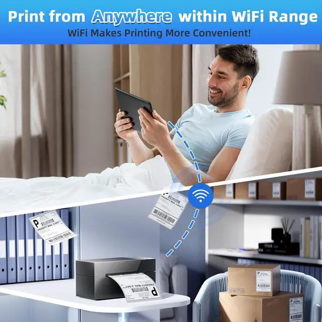 Alt view image 4 of 5 - WiFi Shipping Label Printer 4x6 - Wireless Thermal Shipping Label Printer for Packages, Small Business, Office, Home, Compatible with Ebay, USPS, Shopify,