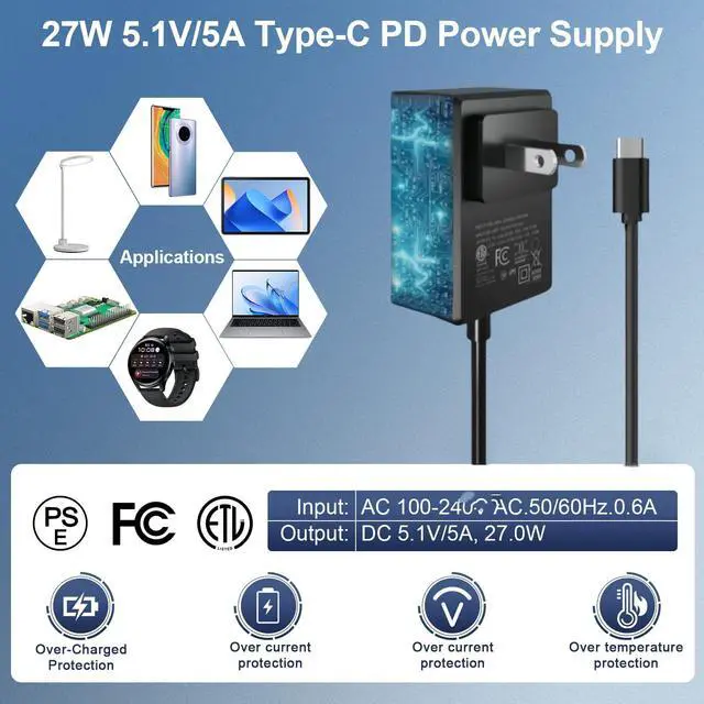 Alt view image 2 of 5 - RasTech Accessories Kit for Raspberry Pi 5 with GaN 27W 5.1V5A Power Suply, Active Cooler and Case for Raspberry Pi 5 16GB/8GB/4GB/2GB Board