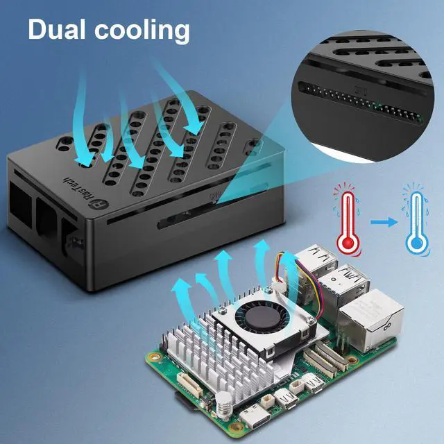 Alt view image 4 of 5 - RasTech Accessories Kit for Raspberry Pi 5 with GaN 27W 5.1V5A Power Suply, Active Cooler and Case for Raspberry Pi 5 16GB/8GB/4GB/2GB Board