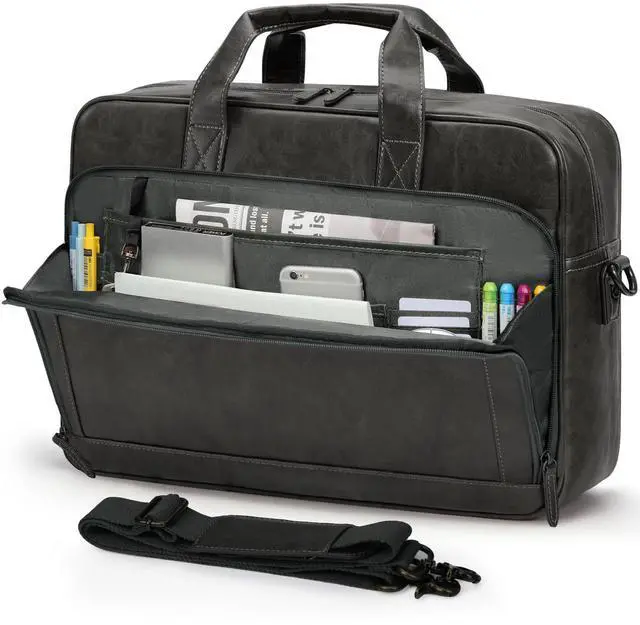 Main image of RAINSMORE Mens Laptop Bag 16 Inch Leather Briefcase Vintage Messenger Bag for Men Large Crossbody Shoulder Office Computer Bag Retro College Satchel for Work, Business,Travel, Grey