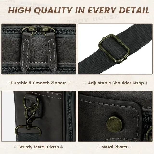 Alt view image 4 of 5 - RAINSMORE Mens Laptop Bag 16 Inch Leather Briefcase Vintage Messenger Bag for Men Large Crossbody Shoulder Office Computer Bag Retro College Satchel for Work, Business,Travel, Grey