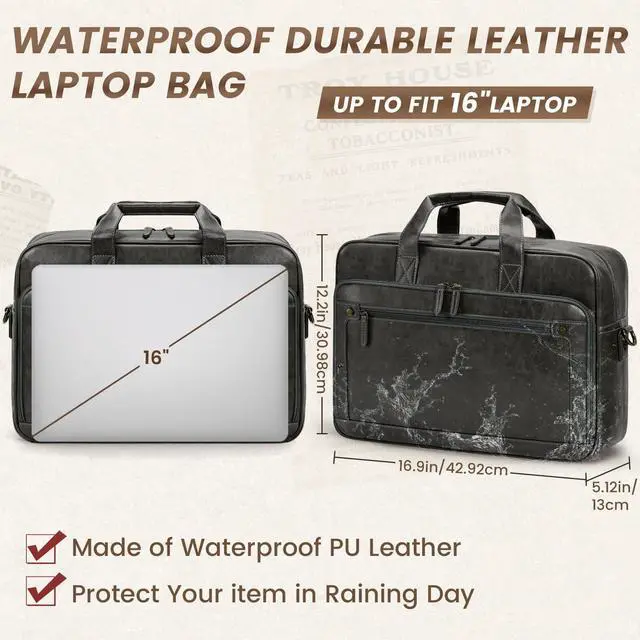 Alt view image 2 of 5 - RAINSMORE Mens Laptop Bag 16 Inch Leather Briefcase Vintage Messenger Bag for Men Large Crossbody Shoulder Office Computer Bag Retro College Satchel for Work, Business,Travel, Grey