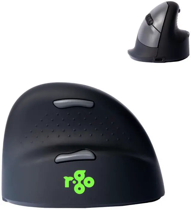Main image of R-Go HE Vertical Ergonomic Mouse, Wireless Bluetooth 5.0, for Large Hand, with Break Software, Prevents Tennis Elbow/Mouse Arm RSI, Silent Click, 5 Buttons - Compatible Windows/MacOS, Black