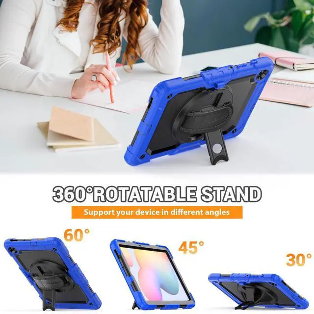 Alt view image 4 of 5 - SEYMAC Case for Samsung Galaxy Tab S6 Lite 10.4'' 2024/2022/2020 (SM-P620/P610/P615), Heavy Duty Full-Body Shockproof Protective Case with Screen Protector, Rotating Stand, Hand/Shoulder Strap, Blue