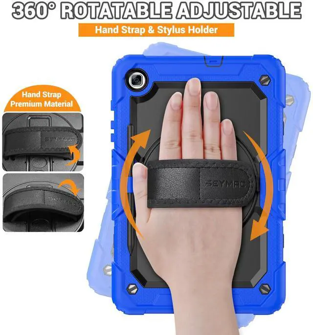 Alt view image 3 of 5 - SEYMAC Case for Samsung Galaxy Tab S6 Lite 10.4'' 2024/2022/2020 (SM-P620/P610/P615), Heavy Duty Full-Body Shockproof Protective Case with Screen Protector, Rotating Stand, Hand/Shoulder Strap, Blue