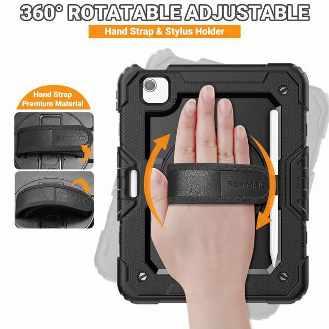 Alt view image 3 of 5 - SEYMAC Case for iPad Pro 11 Case 4th/ 3rd/ 2nd/ 1st Gen (2022/2021/2020/2018), Full-Body Shockproof Protective Case with Screen Protector, 360° Rotating Stand and Hand/Shoulder Strap, Black