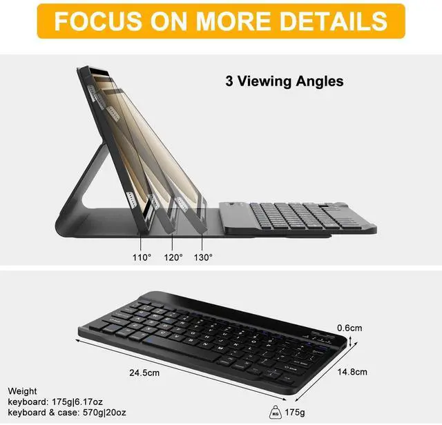 Alt view image 4 of 5 - Keyboard Case for Samsung Galaxy Tab A9+ 11'', Slim Detachable Galaxy Tab A9 Plus 5G Keyboard Case, A9 Plus Tablet Case with Keyboard & Pen Holder, Smart Cover with Keyboard for Galaxy A9+ 2023, Black