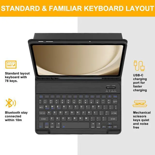 Alt view image 5 of 5 - Keyboard Case for Samsung Galaxy Tab A9+ 11'', Slim Detachable Galaxy Tab A9 Plus 5G Keyboard Case, A9 Plus Tablet Case with Keyboard & Pen Holder, Smart Cover with Keyboard for Galaxy A9+ 2023, Black