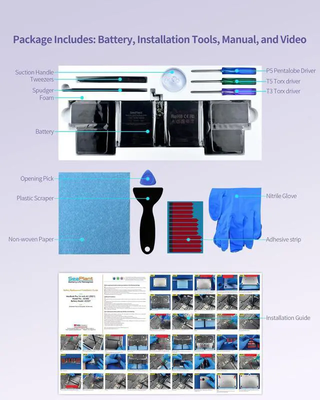 Alt view image 3 of 5 - SeaPlant A2485 Battery Replacement for MacBook Pro 16-inch A2485 (2021) A2527 Battery