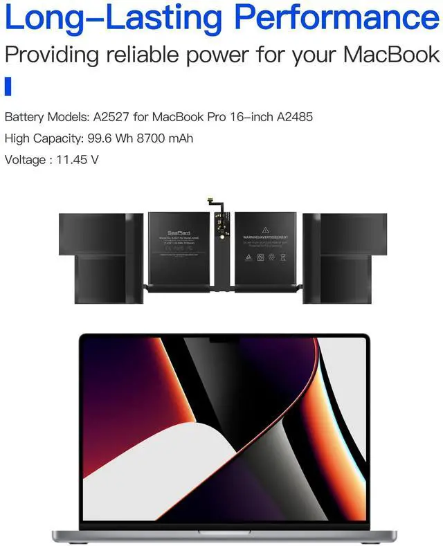 Alt view image 4 of 5 - SeaPlant A2485 Battery Replacement for MacBook Pro 16-inch A2485 (2021) A2527 Battery