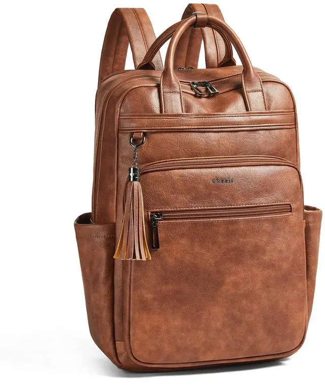 Main image of Shrrie Laptop Backpack for Women 15.6 inch Travel Leather Backpack Purse Work Computer Backpacks for Business College Brown