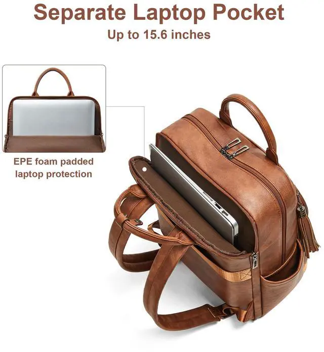 Alt view image 4 of 5 - Shrrie Laptop Backpack for Women 15.6 inch Travel Leather Backpack Purse Work Computer Backpacks for Business College Brown
