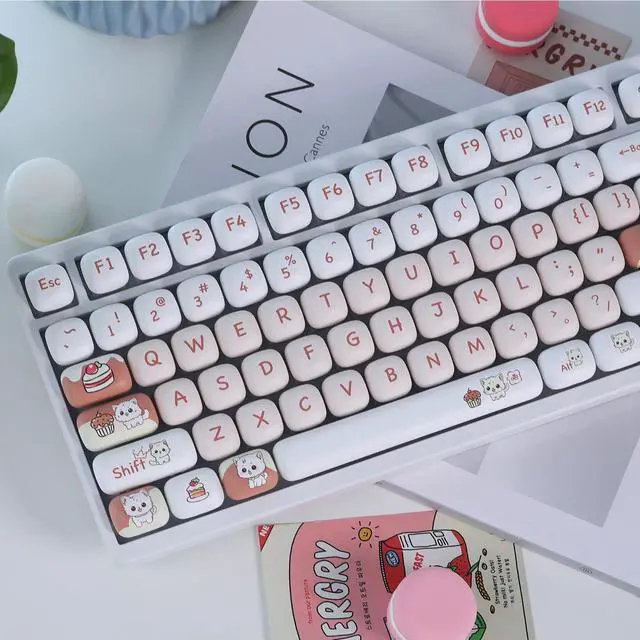 Main image of Sumgsn PBT Cute Cat MOG Profile Keycap Set, 139 Keys, Light Red, Mx Cherry Mechanical Keyboard 60 75 100 Percent