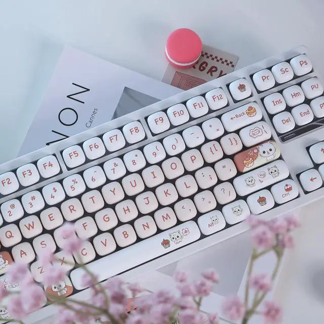 Alt view image 3 of 5 - Sumgsn PBT Cute Cat MOG Profile Keycap Set, 139 Keys, Light Red, Mx Cherry Mechanical Keyboard 60 75 100 Percent