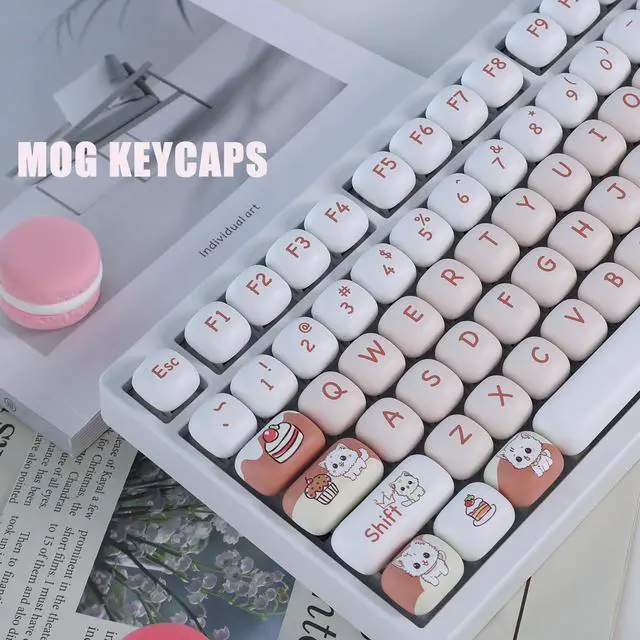 Alt view image 5 of 5 - Sumgsn PBT Cute Cat MOG Profile Keycap Set, 139 Keys, Light Red, Mx Cherry Mechanical Keyboard 60 75 100 Percent