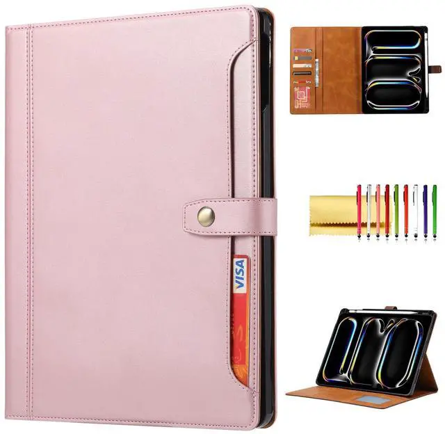 Main image of Folio Case for iPad Pro 13 (M4) 2024 7th Gen, TECHCIRCLE Vegan Leather Folding Stand [Built-in Pencil Holder] Soft TPU Back Shell Protective Smart Cover with Card Slots & Pockets, Rose Gold