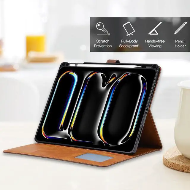 Alt view image 4 of 5 - Folio Case for iPad Pro 13 (M4) 2024 7th Gen, TECHCIRCLE Vegan Leather Folding Stand [Built-in Pencil Holder] Soft TPU Back Shell Protective Smart Cover with Card Slots & Pockets, Rose Gold