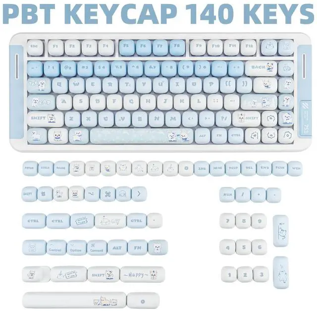 Alt view image 2 of 5 - TIMSEKER Cute PBT Keycaps, Blue MOG Profile Keycap Set, Dye Sublimation Thick Keycap, 140 Keys Novelty Round Keycap, Kawaii Custom Keycap for Gateron Cherry MX Switches Mechanical Keyboard