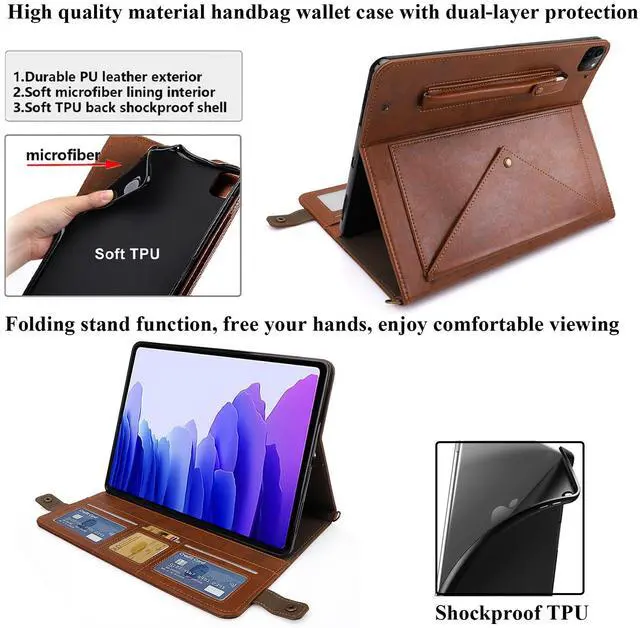 Alt view image 5 of 5 - UUcovers Crossbody Handbag Case for iPad Air 13 inch M3/M2 (2025/2024) with Pencil Holder/Shoulder Strap/Hand Strap/Pockets,Folio Stand PU Leather Carrying Bag Magnetic Wallet Envelope Cover, Coffee