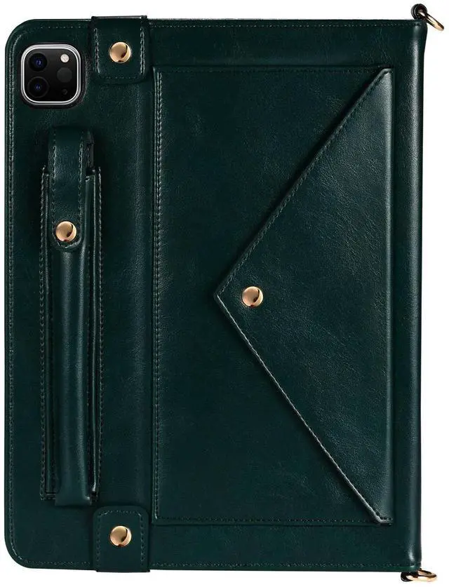 Alt view image 3 of 5 - UUcovers Crossbody Handbag Case for iPad Air 13 inch M3/M2 (2025/2024) with Pencil Holder/Shoulder Strap/Hand Strap/Pockets,Folio Stand PU Leather Carrying Magnetic Wallet Envelope Cover, Dark Green