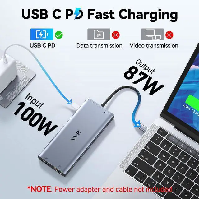 Alt view image 4 of 5 - USB C Laptop Docking Station Dual Monitor USB C Hub Adapter 3 Monitors