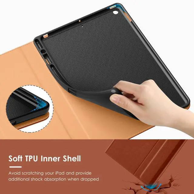 Alt view image 4 of 5 - VIKESI Keyboard Case for iPad 9th / 8th / 7th Generation 10.2 inch (2021/2020/2019), Premium Leather Smart Cover, Built-in Breathing Light, Function Row, Pencil Holder, Card Slots - Brown