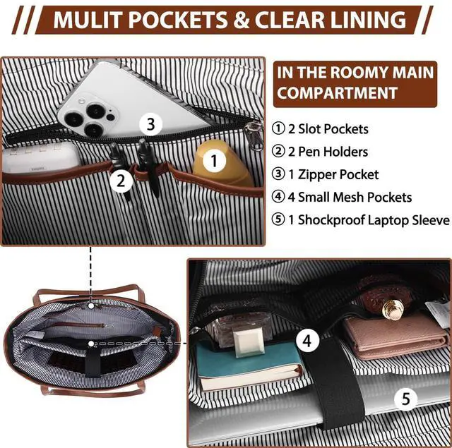 Alt view image 4 of 5 - VX VONXURY Laptop Bag for Women,15.6 Inch Work Tote Professional Shoulder Handbag Ideal for Business Office