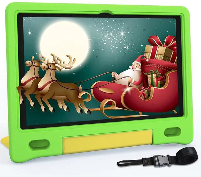 Main image of YACXBTK Tablet for Kids 10.1 inch Android 14 6000mHA 8GB RAM+64GB ROM(Expandable to 1TB Kids Tablet Age 3-12 with Case& Lanyard WiFi6 Google Kids Space Parental Control 1280 * 800 HD Screen Green