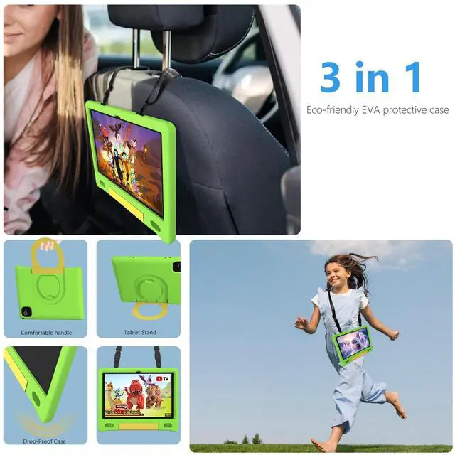 Alt view image 2 of 5 - YACXBTK Tablet for Kids 10.1 inch Android 14 6000mHA 8GB RAM+64GB ROM(Expandable to 1TB Kids Tablet Age 3-12 with Case& Lanyard WiFi6 Google Kids Space Parental Control 1280 * 800 HD Screen Green