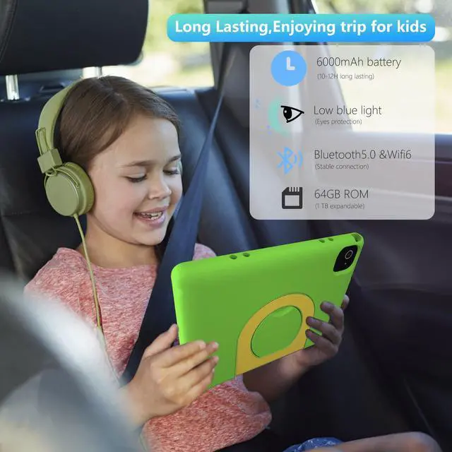 Alt view image 4 of 5 - YACXBTK Tablet for Kids 10.1 inch Android 14 6000mHA 8GB RAM+64GB ROM(Expandable to 1TB Kids Tablet Age 3-12 with Case& Lanyard WiFi6 Google Kids Space Parental Control 1280 * 800 HD Screen Green