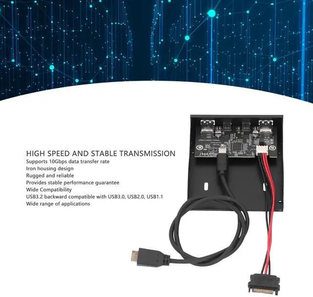 Alt view image 2 of 5 - 3.5 Inch Front Panel USB C Hub,USB 3.2 Gen 2 Hub,10Gbps 4 Ports Floppy Drive Bay 19pin to Type C Front Panel,Support for Win 10 11 2003,for Linux System