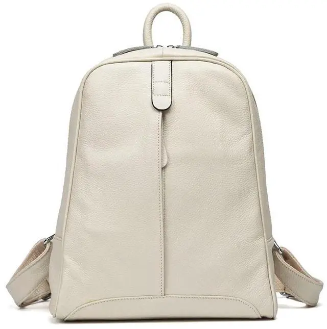 Main image of Simple Genuine Leather Backpack Women Laptop Casual Knapsack Ladies Travel Bag (Beige)