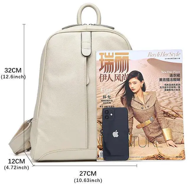 Alt view image 2 of 5 - Simple Genuine Leather Backpack Women Laptop Casual Knapsack Ladies Travel Bag (Beige)