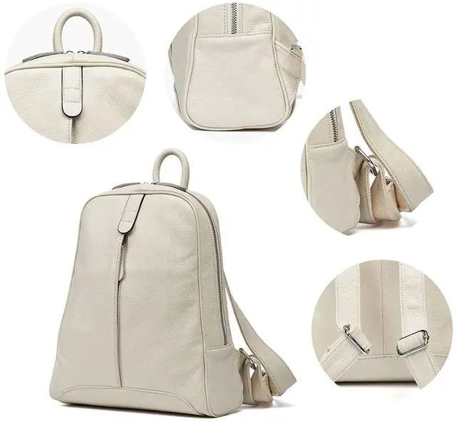 Alt view image 4 of 5 - Simple Genuine Leather Backpack Women Laptop Casual Knapsack Ladies Travel Bag (Beige)