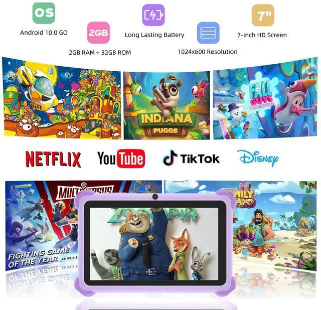 Alt view image 2 of 5 - zcobro Kids Tablet Child 7 inch for Toddler 32GB Android Kids Learning Tablet with Protective Case WiFi YouTube Parental Control, Bluetooth, Preinstalled Educational Contents for Girls Boys, Purple
