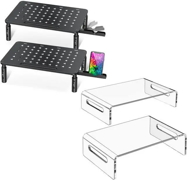Main image of Zimilar 2 Pack Monitor Stand Riser, 3 Height Adjustable, Black Steel Monitor Stand for Computer