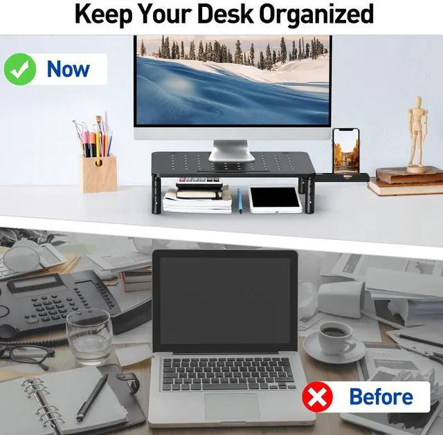 Alt view image 4 of 5 - Zimilar 2 Pack Monitor Stand Riser, 3 Height Adjustable, Black Steel Monitor Stand for Computer