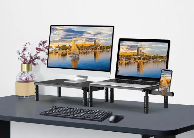 Alt view image 5 of 5 - Zimilar 2 Pack Monitor Stand Riser, 3 Height Adjustable, Black Steel Monitor Stand for Computer