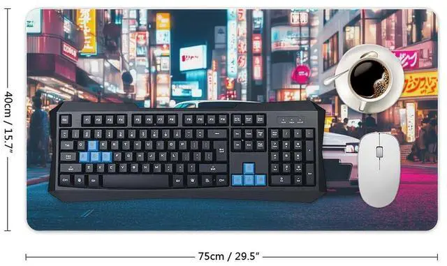 Alt view image 2 of 5 - JDM Japanese Car Gaming Mouse Pad - Large Extended Desk Mat with Drifting Art, Non-Slip, Water-Resistant, Stitched Edges, 40×75cm (16''×30'')