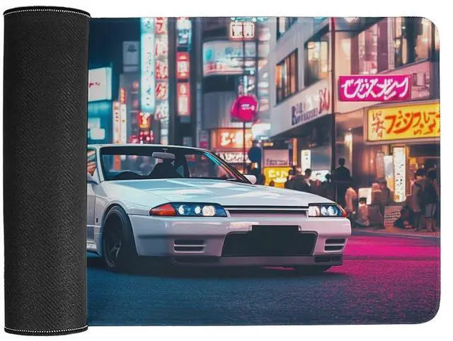 Alt view image 3 of 5 - JDM Japanese Car Gaming Mouse Pad - Large Extended Desk Mat with Drifting Art, Non-Slip, Water-Resistant, Stitched Edges, 40×75cm (16''×30'')