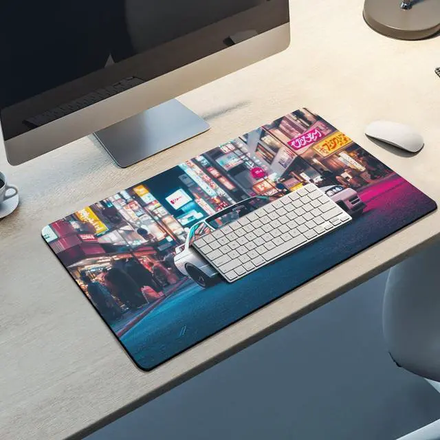 Alt view image 5 of 5 - JDM Japanese Car Gaming Mouse Pad - Large Extended Desk Mat with Drifting Art, Non-Slip, Water-Resistant, Stitched Edges, 40×75cm (16''×30'')